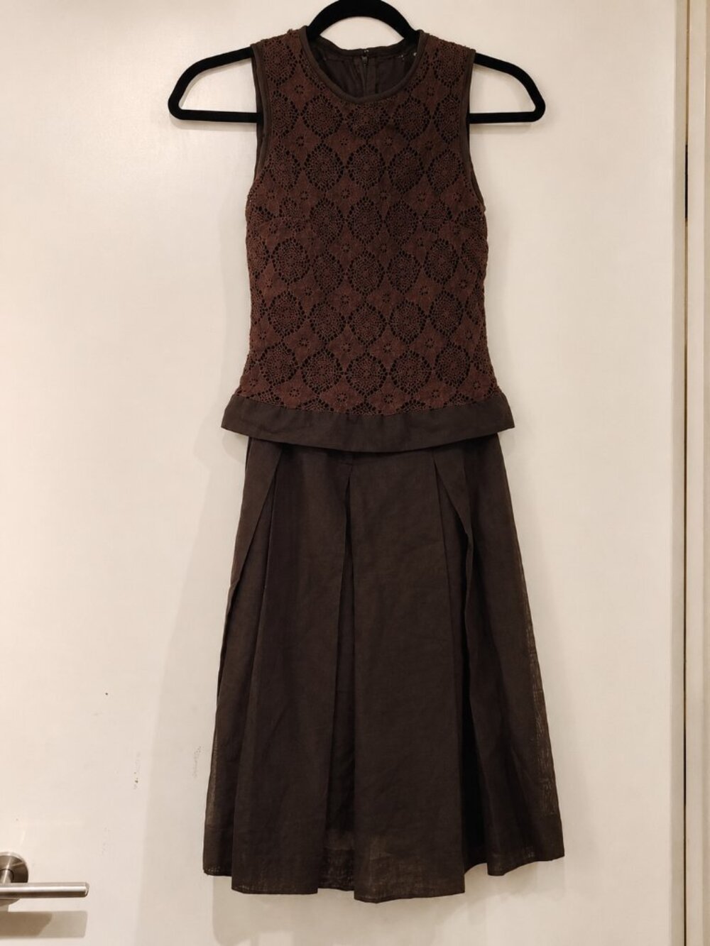 Brown Lace Peplum Sleeveless Fit & Flare Dress